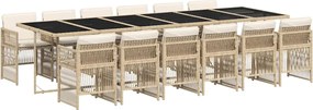 3210946 vidaXL Градински комплект с възглавници, 13 части, бежов полиратан