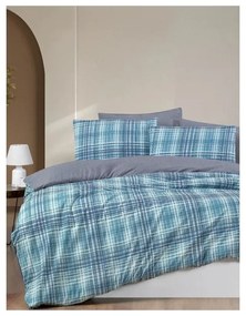Синьо двойно удължено спално бельо с включен долен чаршаф 4 части 200x220 cm Ekose – Mila Home