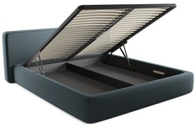 Синьо двойно тапицирано легло с място за съхранение и включена подматрачна рамка 180x200 cm Kiana – Makamii