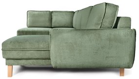 Светлозелен сгъваем ъглов диван от рипсено кадифе (ляв ъгъл/"U" форма) Tori – Bonami Selection