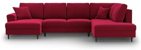 Червен кадифен разтегателен ъглов диван с място за съхранение (десен ъгъл/U форма) Kyoto – Cosmopolitan Design