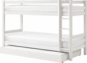 Бяло двуетажно разтегателено детско легло от масивен бор с място за съхранение 90x200 cm PINO – Vipack