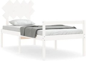 3195512 vidaXL Легло за възрастни с табла, бяло, единично, масивно дърво