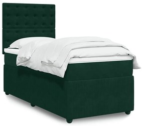 3292277 vidaXL Боксспринг легло с матрак, тъмнозелено, 100x200 см, кадифе