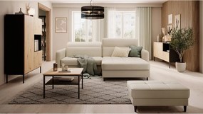 Бежов кадифен разтегателен ъглов диван с място за съхранение (десен ъгъл) Gomsi – ELTAP