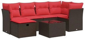 3325300 vidaXL Градински комплект с възглавници, 7 части, кафяв, полиратан