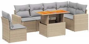 3271339 vidaXL Градински диван с възглавници, 7 части, бежов полиратан