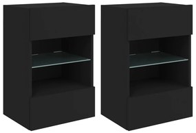 837081 vidaXL Стенни ТВ шкафове с LED осветление, 2 бр, черни, 40x30x60,5 см