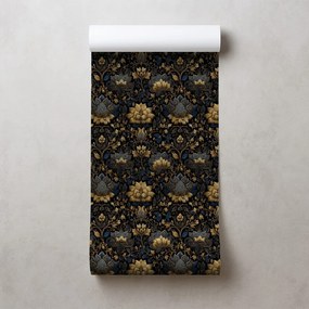 Фототапет – Златни цветя на тъмен фон