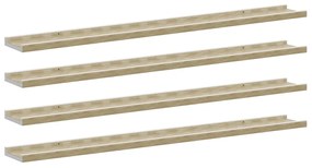 326697 vidaXL Стенни рафтове, 4 бр, бяло и сонома дъб, 100x9x3 см