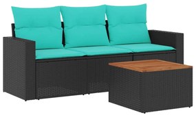 3256323 vidaXL Градински комплект диван с възглавници 4 части черен полиратан