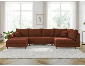 Ъглов диван от рипсено кадифе в тухлен цвят (ляв ъгъл) Ariella – Ropez