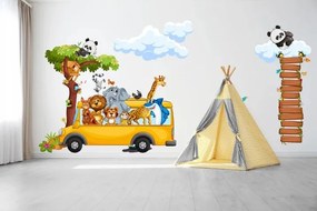 Стикер за стена за деца щастливи сафари животни в автобуса 100 x 200 cm