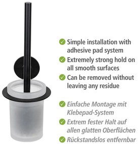 Матово черна самозалепваща стъклена четка за тоалетна Bivio – Wenko
