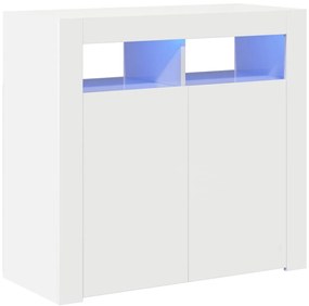804334 vidaXL Сайдборд с LED светлини, бял гланц, 80x35x75 см
