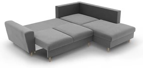 Светлосив кадифен разтегателен ъглов диван с място за съхранение (десен ъгъл/L форма) Kyoto – Cosmopolitan Design