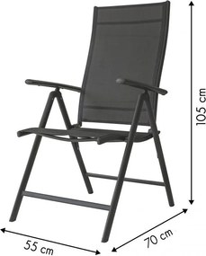 Комплект от 2 черни градински стола, регулируеми в 7 позиции