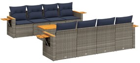 3226663 vidaXL Градински диван с възглавници, 9 части, полиратан, сив