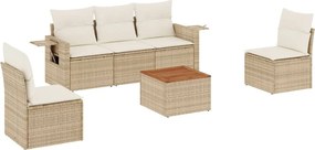 3224504 vidaXL Градински диван с възглавници, 6 части, бежов полиратан
