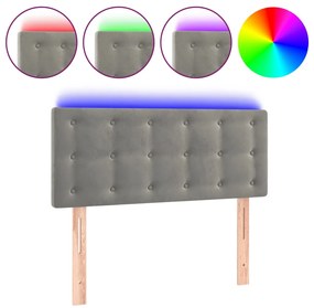3122082 vidaXL LED горна табла за легло, светлосива, 90x5x78/88 см кадифе