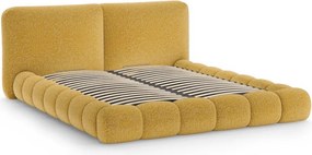 Двойно легло 200x200 cm тапицирано с място за съхранение с включена подматрачна рамка в цвят горчица Solange – Micadoni