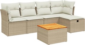 3264712 vidaXL Градински диван с възглавници, 6 части, бежов полиратан