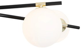 Таванна лампа черна със злато и опалово стъкло 6-светлина - Lynn