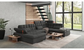 Антрацитен разтегателен ъглов диван с място за съхранение (десен ъгъл/U форма) Merkur – Ropez