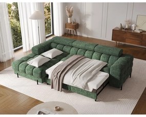 Зелен сгъваем/с място за съхранение ъглов диван от прежда с примки от букле (ляв ъгъл) Felro – ELTAP