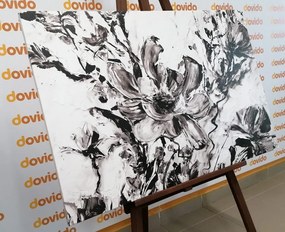 Картина на платно – Рисувани цветя на лятото в черно-бяло