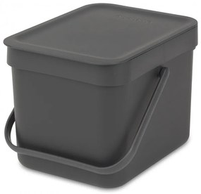 Кош за разделно събиране на боклук Brabantia Sort&Go 648974, 6 л, Дръжка, Възможност за стенен монтаж, Тъмносив