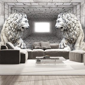 Самозалепващ се фототапет - Stone Lions - 196x140