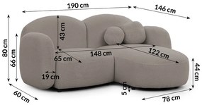 Сив ъглов диван от прежда с примки от букле (десен ъгъл) Orbit – Ropez