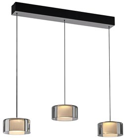 Hanglamp zwart met smoke glas incl. LED 3-lichts easylift - Rika