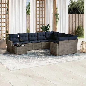 3219451 vidaXL Градински диван с възглавници, 10 части, полиратан, сив
