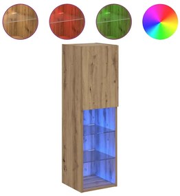 857678 vidaXL ТВ шкаф с LED осветление, дъб артизан, 30,5x30x102 см