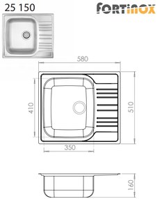 Дължина на мивката Fortinox Valley: 58 см.