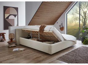 Бежово тапицирано двойно легло с място за съхранение и решетка 180x200 cm Cube - Meise Möbel