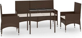 319503 vidaXL Градински комплект с възглавници, 4 части, кафяв, полиратан