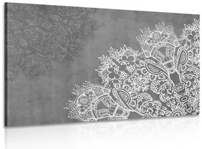 Картина на платно – Елементи на цветна Мандала в черно-бяло изпълнение