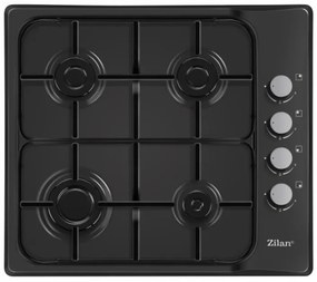 Плот за вграждане Zilan ZLN 0034, 4 газови горелки, 7.35 kW, Пропан-бутан или природен газ, 60х50 см, Чугунени решетки, Защита от изтичане на газ, Черен