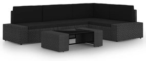 3067133 vidaXL Градински комплект с възглавници, 5 части, полиратан, черен
