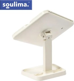 Козметично огледало Soulima с LED осветление, увеличителна функция и възможност за сгъване, 4 в 1 за грим, бяло