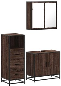 3301009 vidaXL Комплект мебели за баня от 3 части, кафяв дъб, инженерно дърво