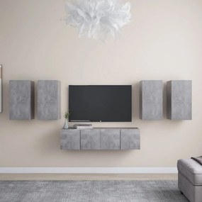 3079099 vidaXL Комплект ТВ шкафове от 6 части, бетонно сиви, инженерно дърво