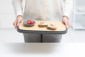 Кутия за хляб Brabantia Nic 1003255, 39.5 см, Бамбуков капак, Дръжка за носене, Тъмносив