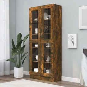 815621 vidaXL Шкаф витрина, опушен дъб, 82,5x30,5x185,5 см, инженерно дърво