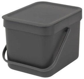 Кош за разделно събиране на боклук Brabantia Sort&Go 648974, 6 л, Дръжка, Възможност за стенен монтаж, Тъмносив