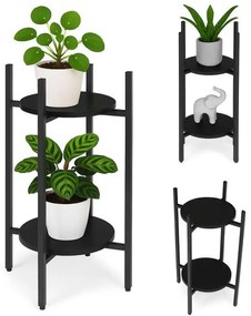 Стойка за цветя Loft - 2-етажна етажерка с кръгли черни рафтове