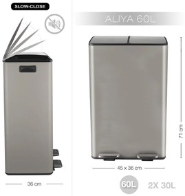 Кафяво-сиво стоманено кошче за боклук 2x30 l за рециклиране с педал Aliya – Spirella